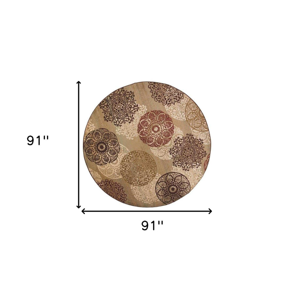 8' Sage Green Machine Woven Floral Medallion Disk Round Indoor Area Rug - Homeroots - Flyclothing LLC