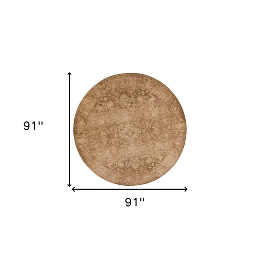 8' Beige Machine Woven Distressed Floral Traditional Round Indoor Area Rug - Homeroots - Flyclothing LLC