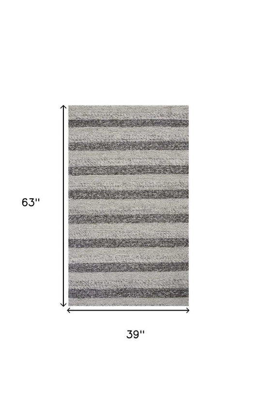 3' X 5' Grey White Hand Woven Knobby Stripes Indoor Area Rug - Homeroots - Flyclothing LLC