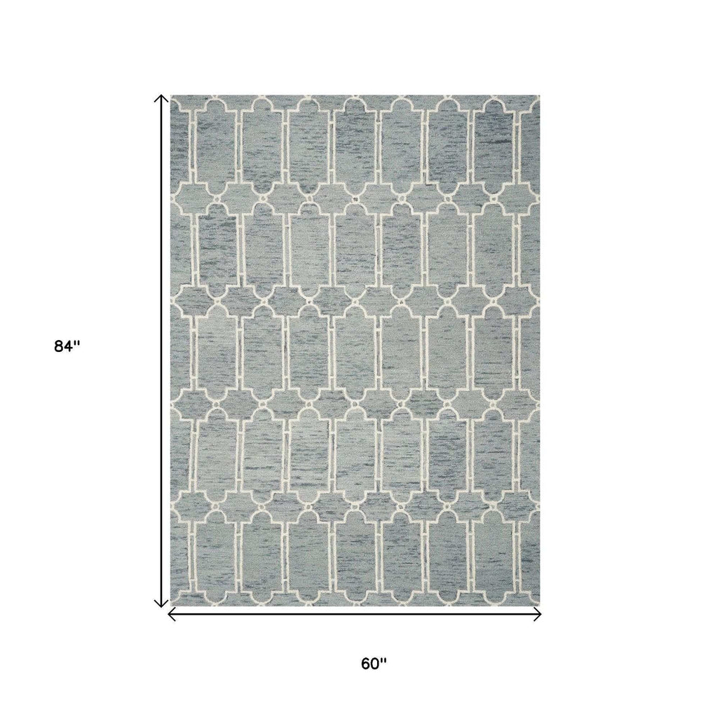 5' X 7' Blue Hand Tufted Wool Herringbone Indoor Area Rug - Homeroots - Flyclothing LLC