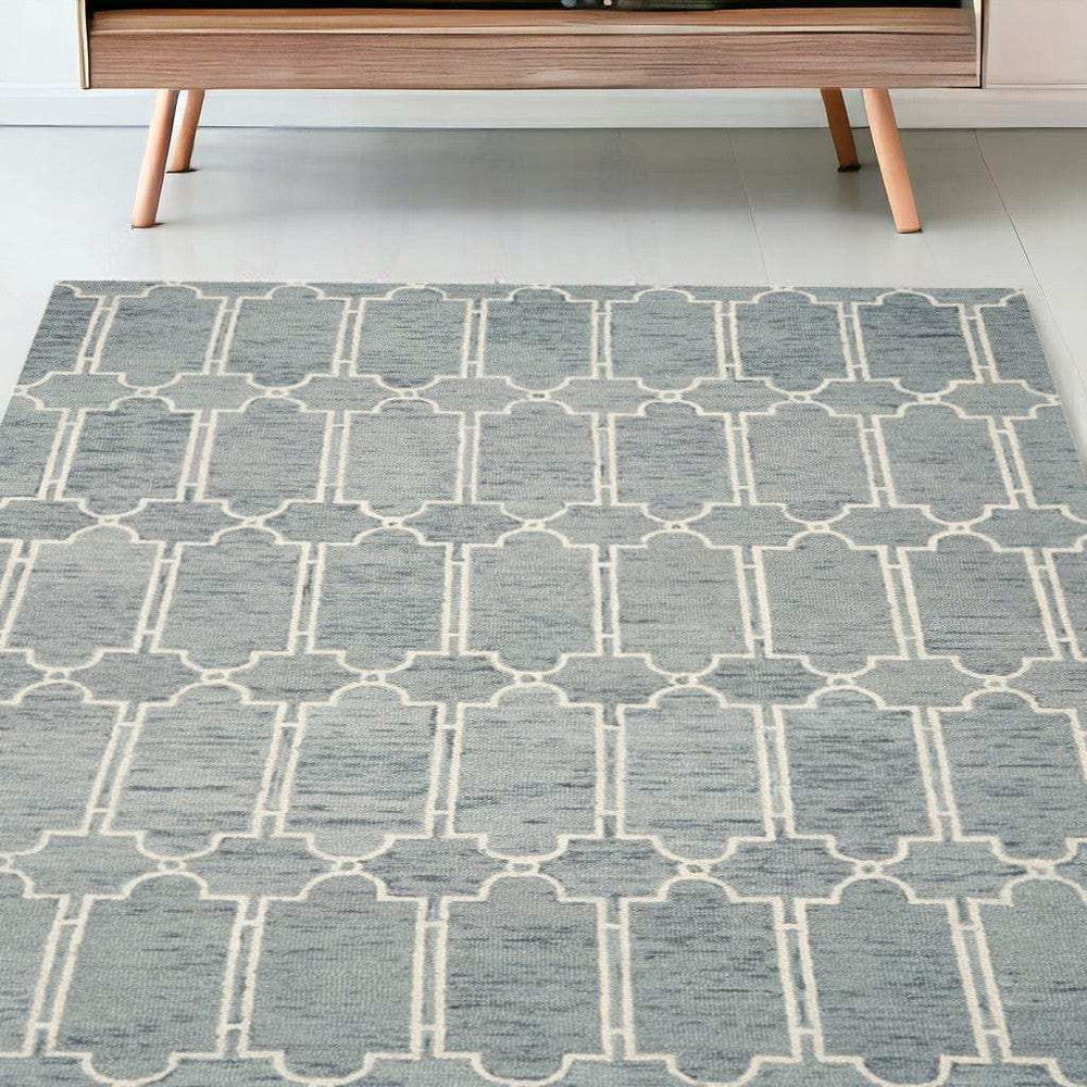 5' X 7' Blue Hand Tufted Wool Herringbone Indoor Area Rug - Homeroots - Flyclothing LLC