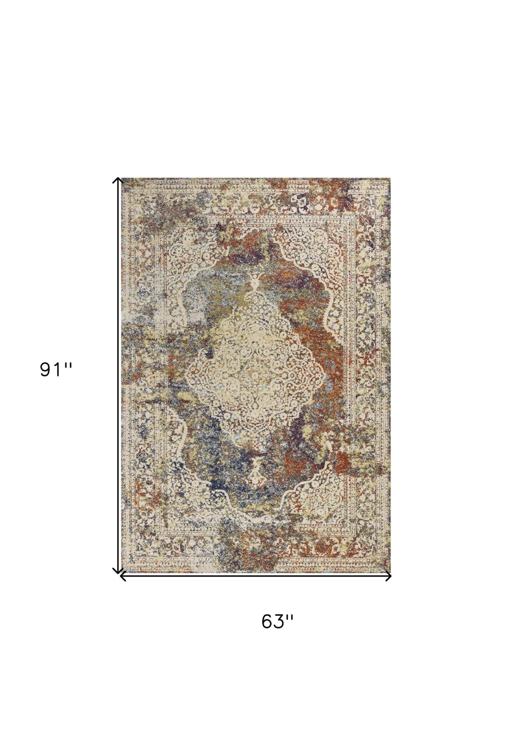 5' X 8' Ivory Navy and Orange Medallion Area Rug - Homeroots - Flyclothing LLC