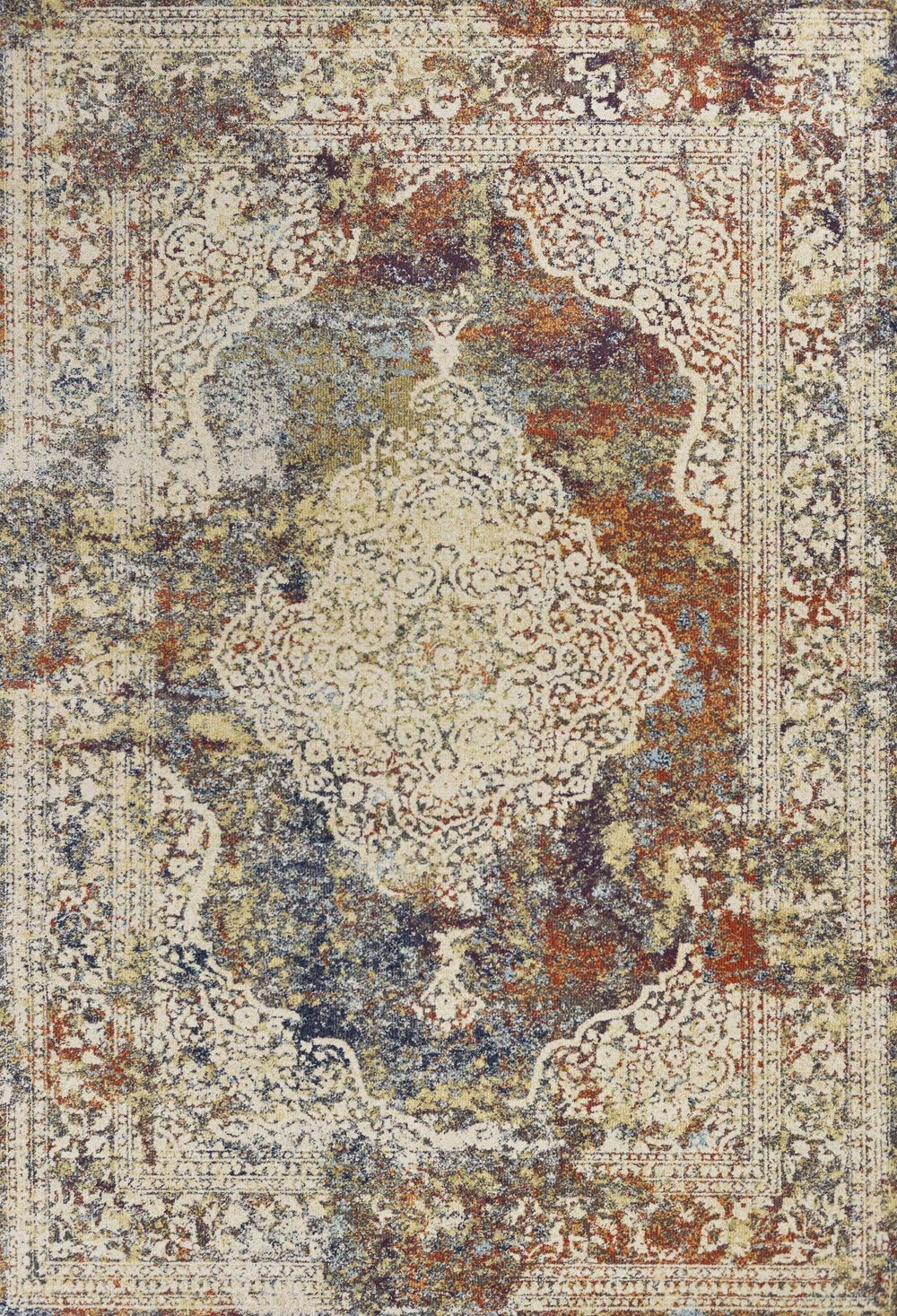5' X 8' Ivory Navy and Orange Medallion Area Rug - Homeroots - Flyclothing LLC