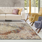 5' X 8' Ivory Navy and Orange Medallion Area Rug - Homeroots - Flyclothing LLC