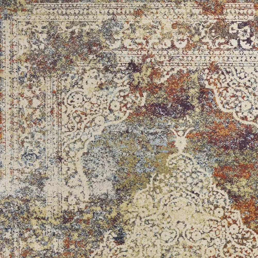 5' X 8' Ivory Navy and Orange Medallion Area Rug - Homeroots - Flyclothing LLC