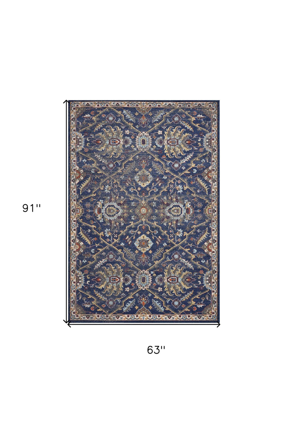 5' X 8' Navy Gold and Ivory Oriental Area Rug - Homeroots - Flyclothing LLC