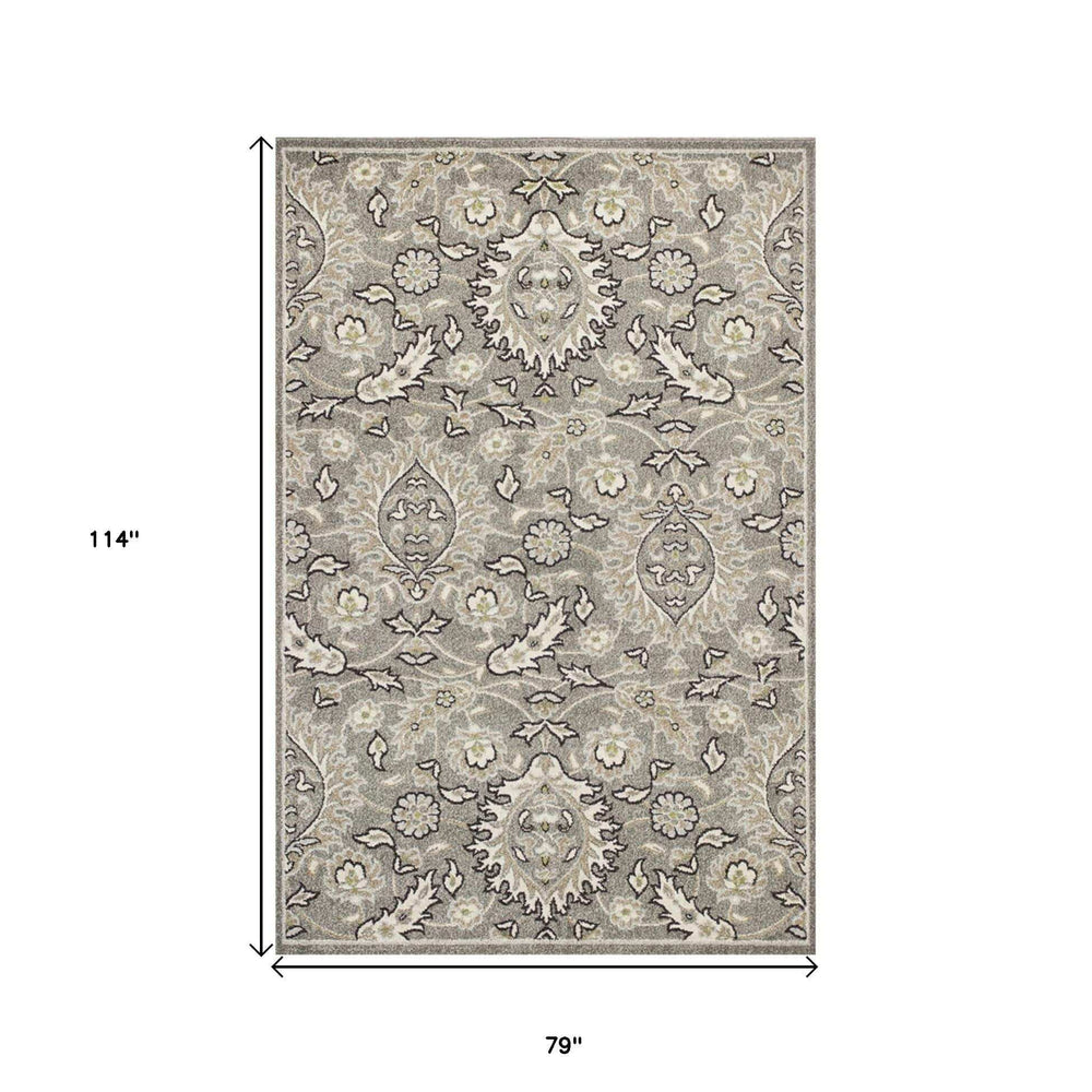 7' X 9' Gray and Ivory Floral Vines Area Rug With UV Protection - Homeroots - Flyclothing LLC