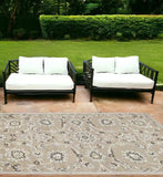 7' X 10' Gray And Ivory Floral Indoor Outdoor Area Rug - Homeroots - Flyclothing LLC