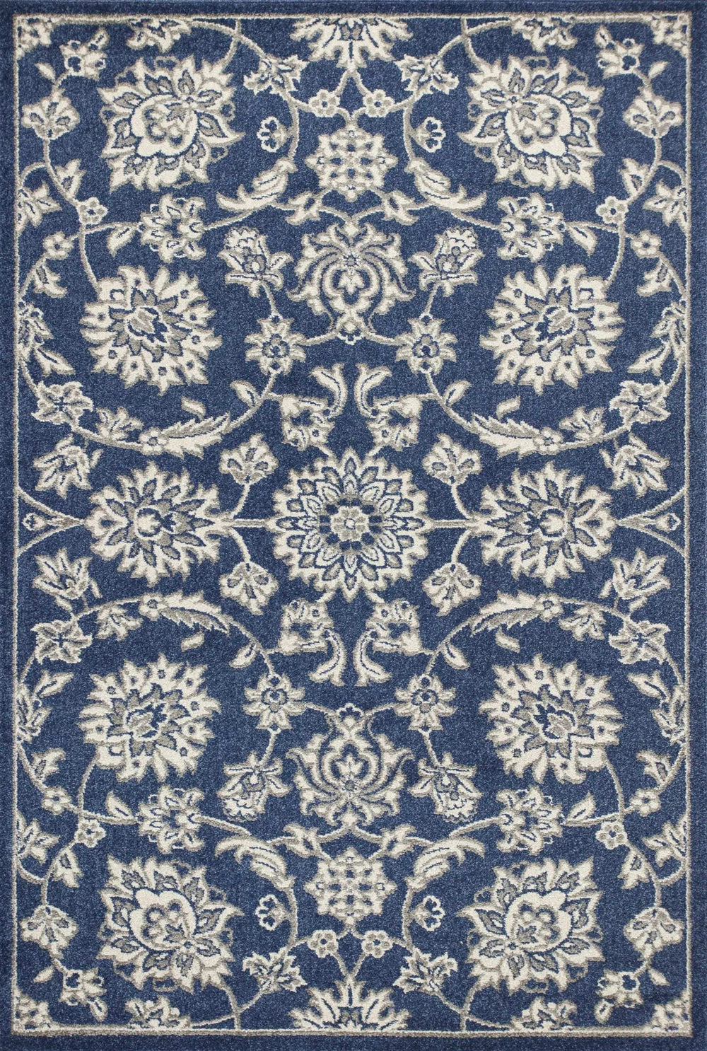 7' X 9' Denim Floral Vine Uv Treated Indoor Area Rug - Homeroots - Flyclothing LLC