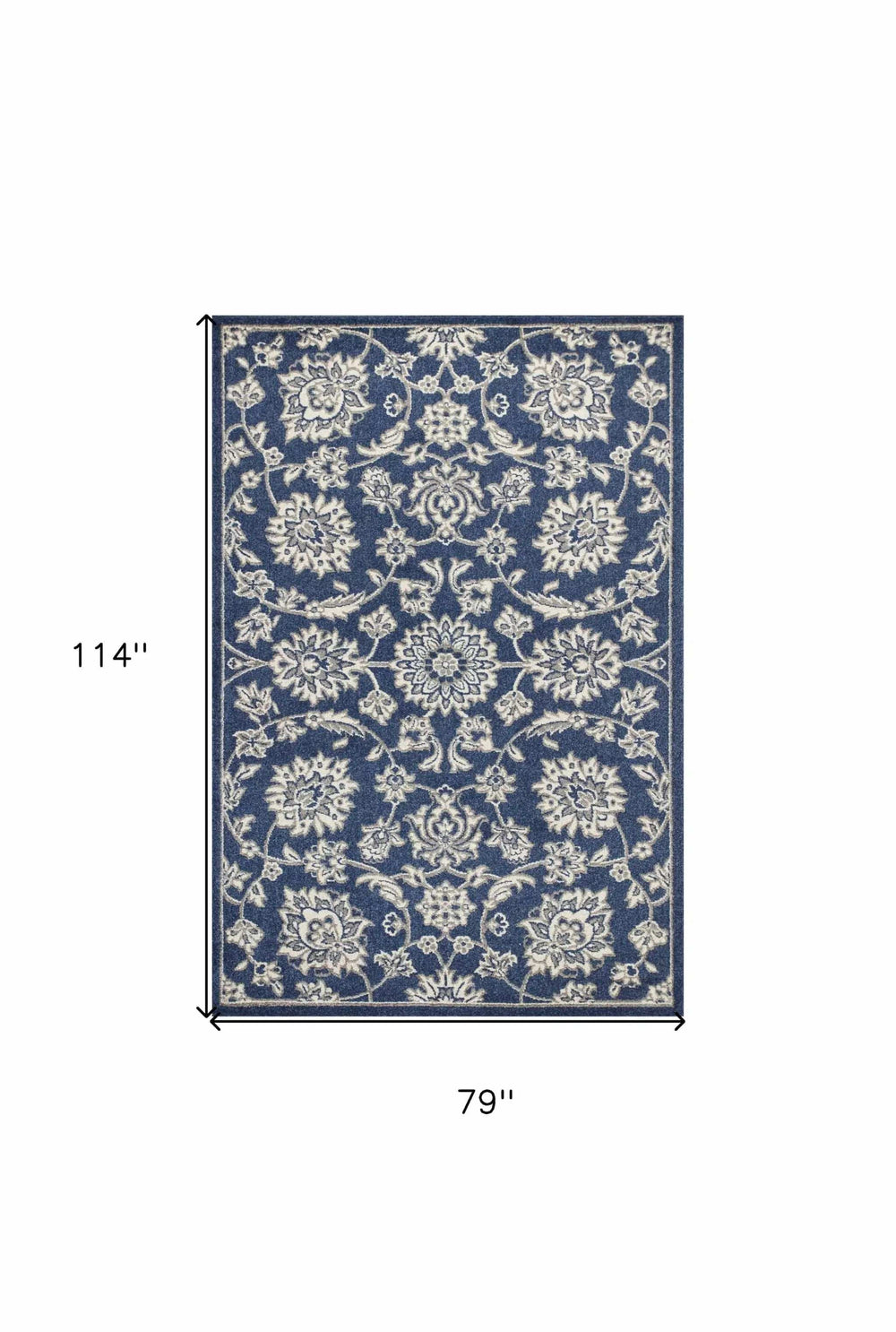 7' X 9' Denim Floral Vine Uv Treated Indoor Area Rug - Homeroots - Flyclothing LLC