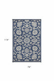 7' X 9' Denim Floral Vine Uv Treated Indoor Area Rug - Homeroots - Flyclothing LLC