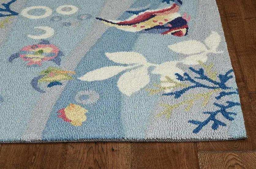 5' X 8' Blue Hand Hooked Marine Life Indoor Area Rug - Homeroots - Flyclothing LLC