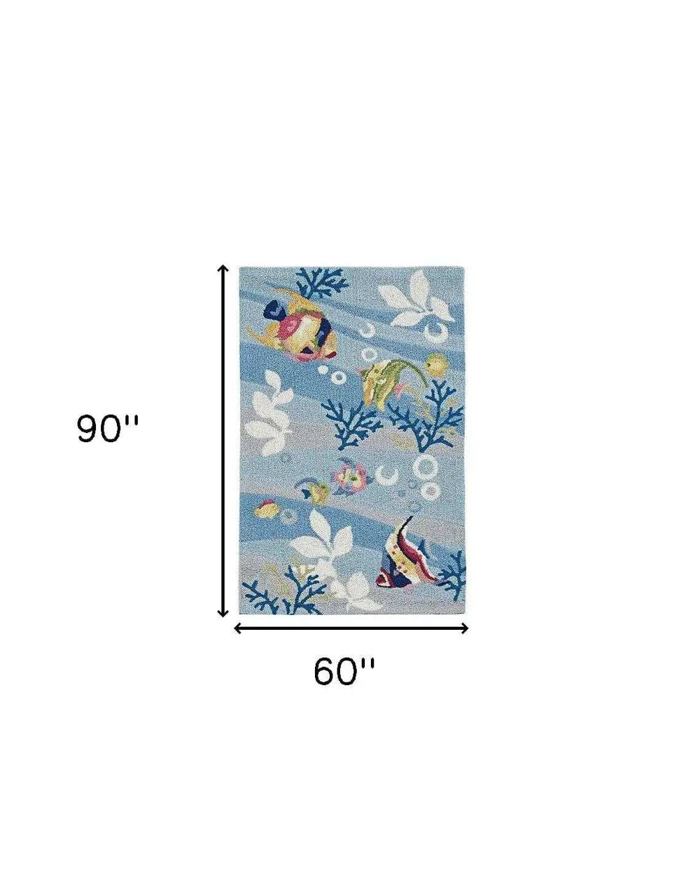 5' X 8' Blue Hand Hooked Marine Life Indoor Area Rug - Homeroots - Flyclothing LLC