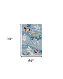 5' X 8' Blue Hand Hooked Marine Life Indoor Area Rug - Homeroots - Flyclothing LLC