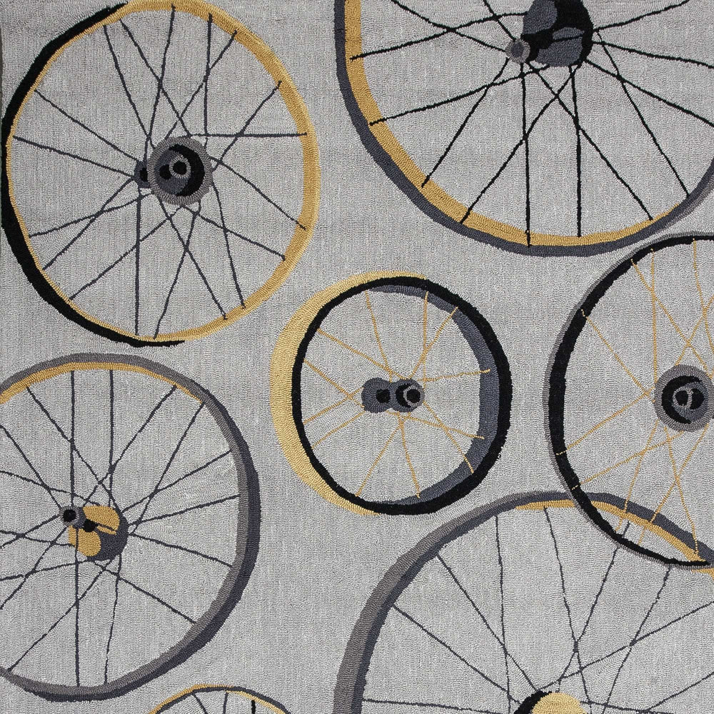 5' X 8' Grey Hand Hooked Wheels Indoor Area Rug - Homeroots - Flyclothing LLC