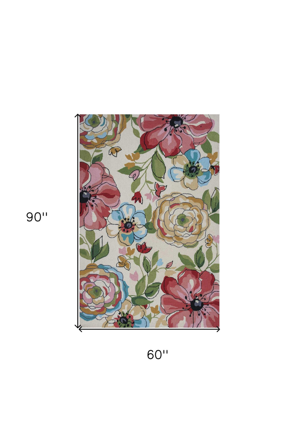 5' X 8' Sand Beige Hand Hooked Oversized Floral Indoor Area Rug - Homeroots - Flyclothing LLC