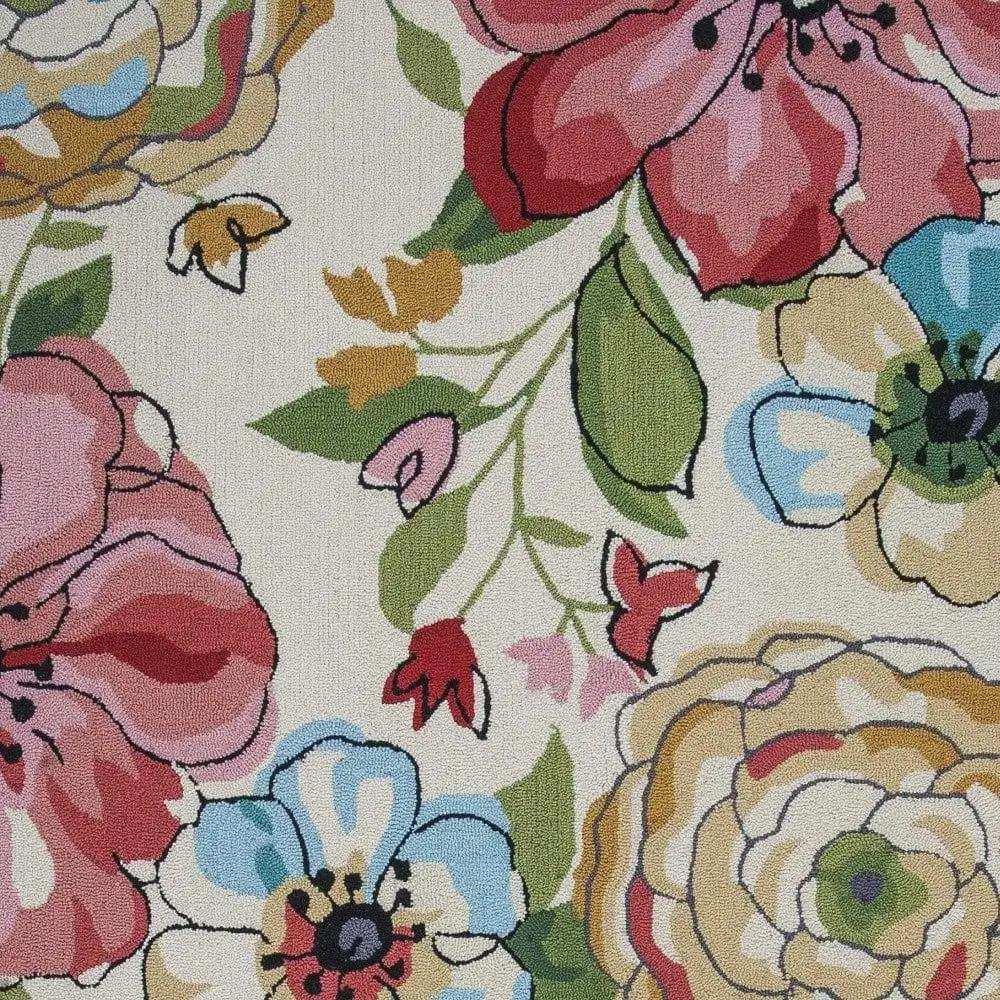 5' X 8' Sand Beige Hand Hooked Oversized Floral Indoor Area Rug - Homeroots - Flyclothing LLC