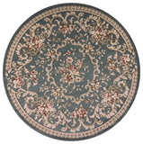 8' Round Slate Blue Floral Vine Bordered Indoor Area Rug - Homeroots - Flyclothing LLC
