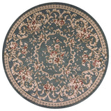 8' Round Slate Blue Floral Vine Bordered Indoor Area Rug - Homeroots - Flyclothing LLC