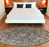 8' Round Slate Blue Floral Vine Bordered Indoor Area Rug - Homeroots - Flyclothing LLC