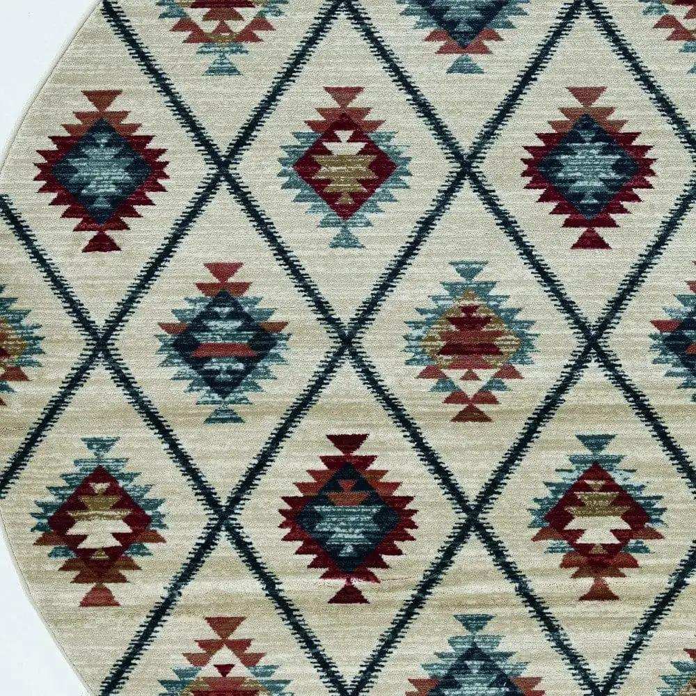 8' Ivory Machine Woven Geometric Lodge Round Indoor Area Rug - Homeroots - Flyclothing LLC