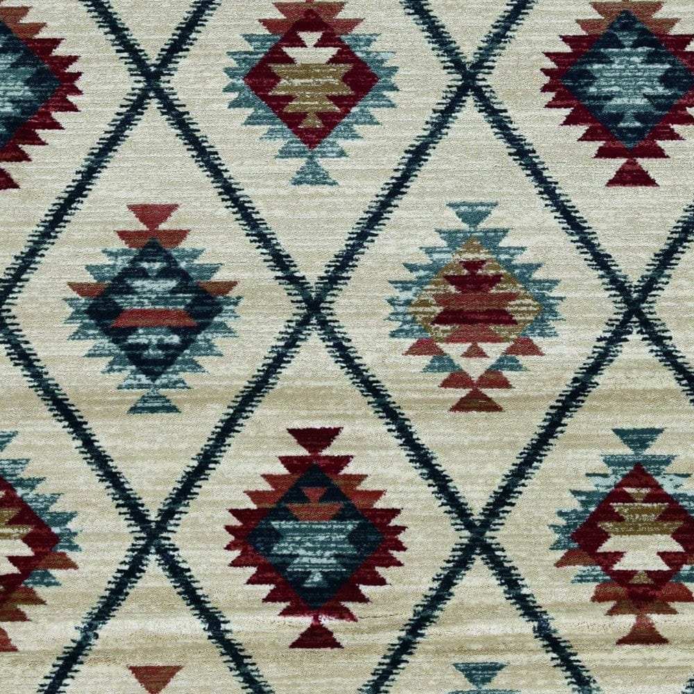 8' Ivory Machine Woven Geometric Lodge Round Indoor Area Rug - Homeroots - Flyclothing LLC