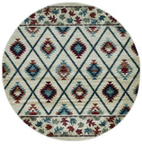 8' Ivory Machine Woven Geometric Lodge Round Indoor Area Rug - Homeroots - Flyclothing LLC
