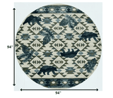 7' Round Ivory Or Blue Geometric Lodge Pattern Indoor Area Rug - Homeroots - Flyclothing LLC
