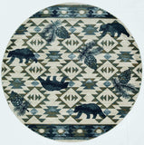 7' Round Ivory Or Blue Geometric Lodge Pattern Indoor Area Rug - Homeroots - Flyclothing LLC