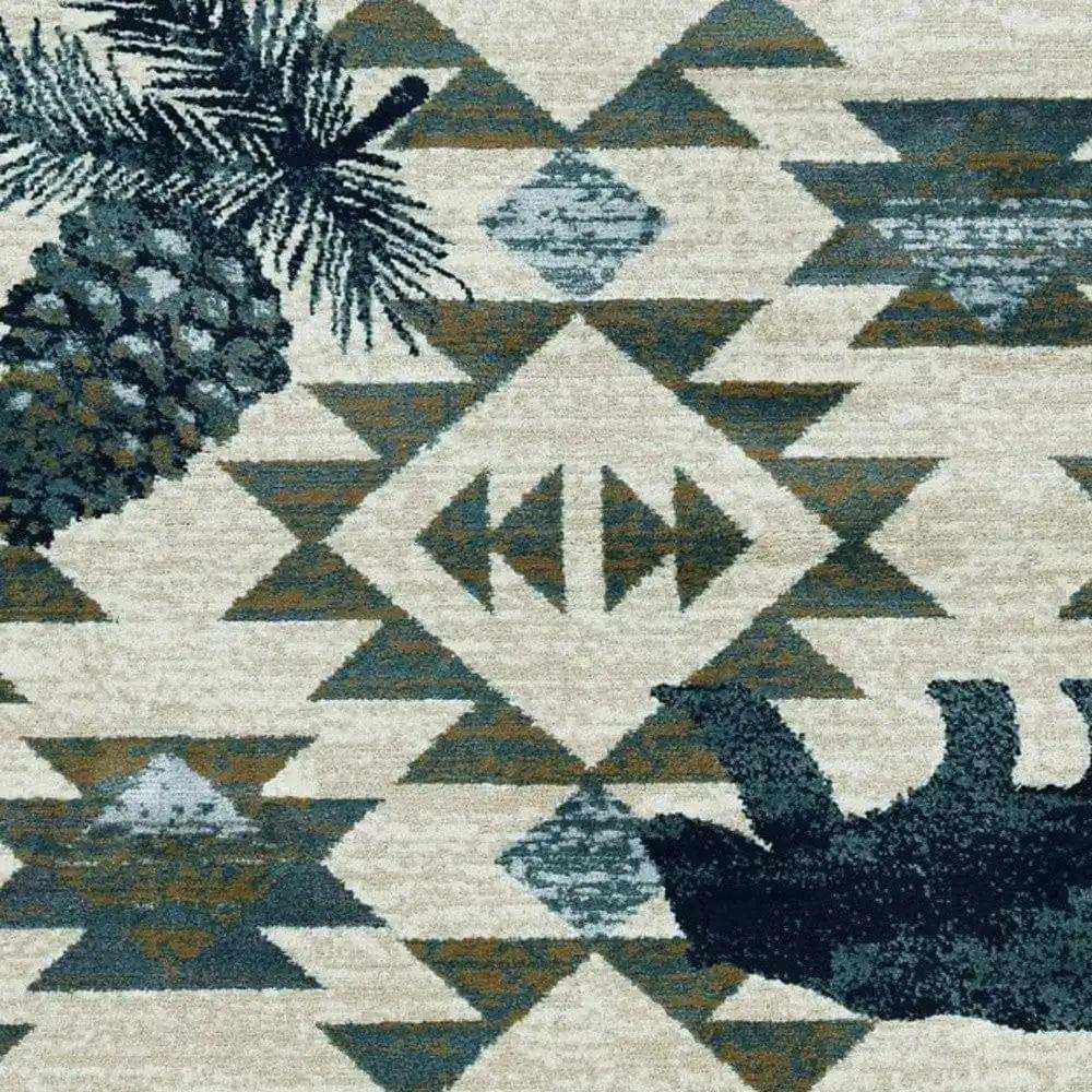 7' Round Ivory Or Blue Geometric Lodge Pattern Indoor Area Rug - Homeroots - Flyclothing LLC