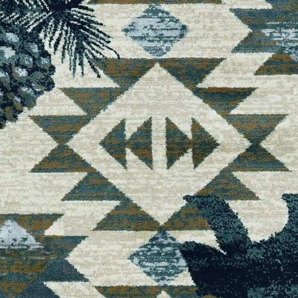 7' Round Ivory Or Blue Geometric Lodge Pattern Indoor Area Rug - Homeroots - Flyclothing LLC