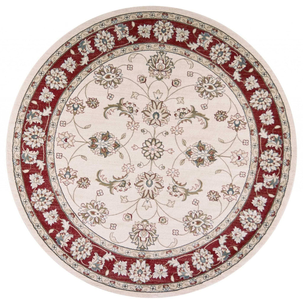 8' Round Polypropylene Ivory Or Red Area Rug - Homeroots - Flyclothing LLC