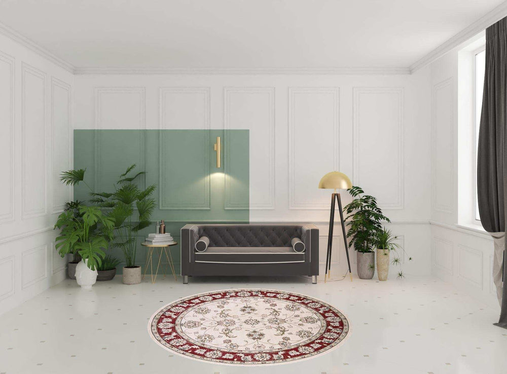 8' Round Polypropylene Ivory Or Red Area Rug - Homeroots - Flyclothing LLC