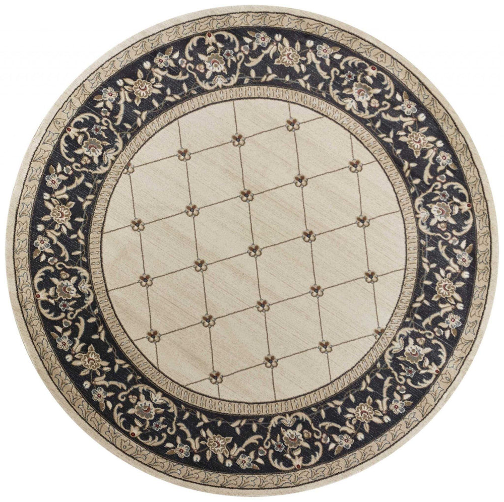 8' Ivory Grey Floral Round Indoor Area Rug - Homeroots - Flyclothing LLC