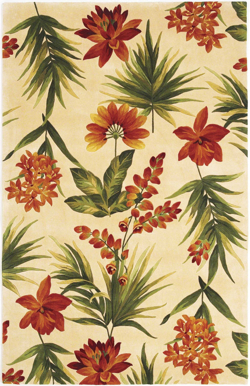 3' X 5' Ivory Green and Orange Wool Tropical Floral Handmade Area Rug - Homeroots - Flyclothing LLC
