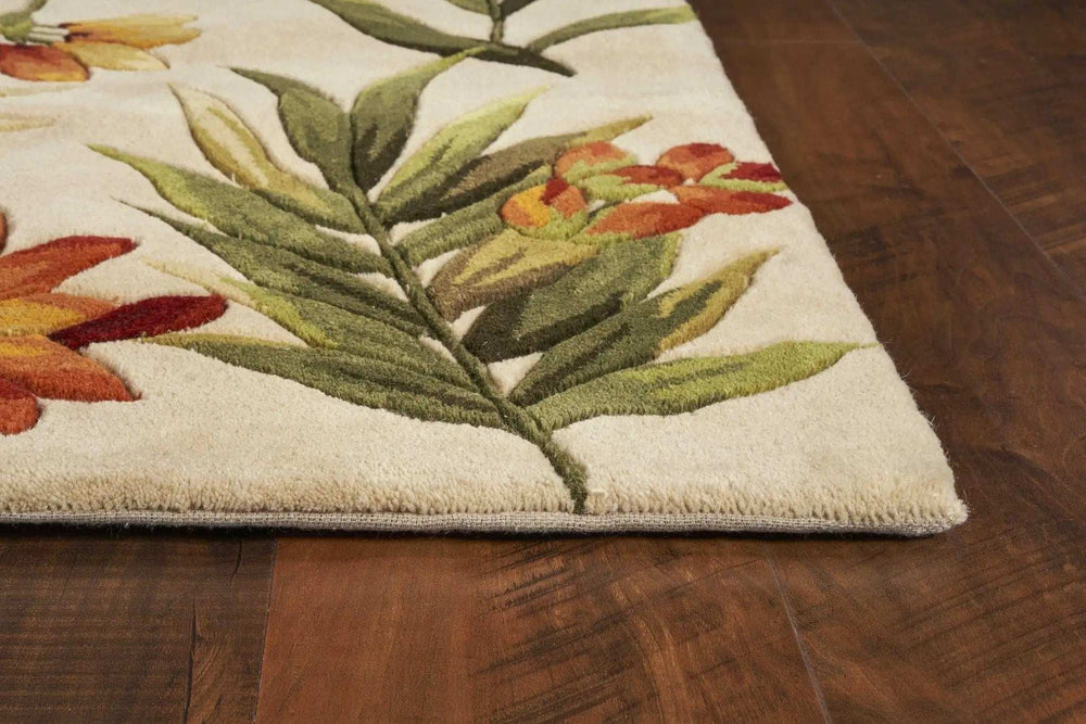 3' X 5' Ivory Green and Orange Wool Tropical Floral Handmade Area Rug - Homeroots - Flyclothing LLC