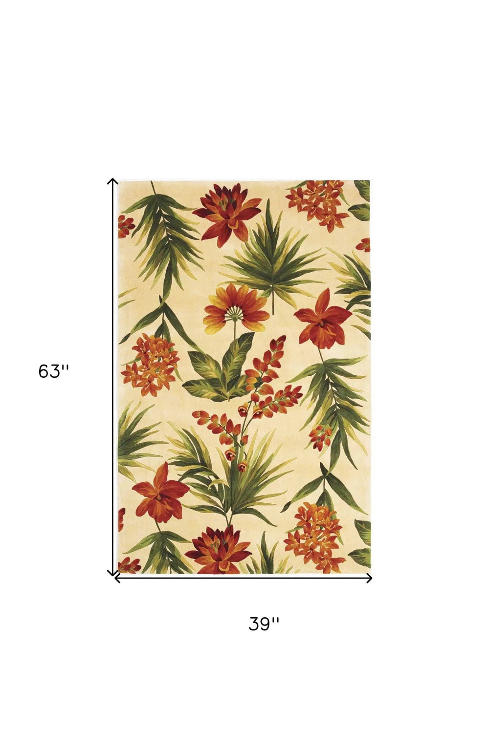 3' X 5' Ivory Green and Orange Wool Tropical Floral Handmade Area Rug - Homeroots - Flyclothing LLC