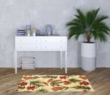 3' X 5' Ivory Green and Orange Wool Tropical Floral Handmade Area Rug - Homeroots - Flyclothing LLC