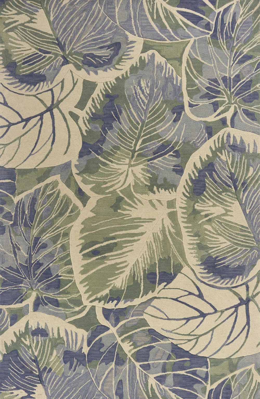 3' X 5' Blue Or Green Tropical Leaves Wool Indoor Area Rug - Homeroots - Flyclothing LLC