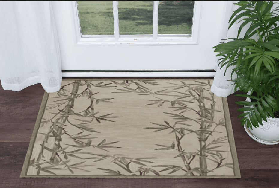 3' X 5' Ivory Bamboo Bordered Wool Indoor Area Rug - Homeroots - Flyclothing LLC