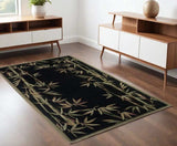 4' X 6' Black Hand Tufted Bordered Bamboo Indoor Area Rug - Homeroots - Flyclothing LLC