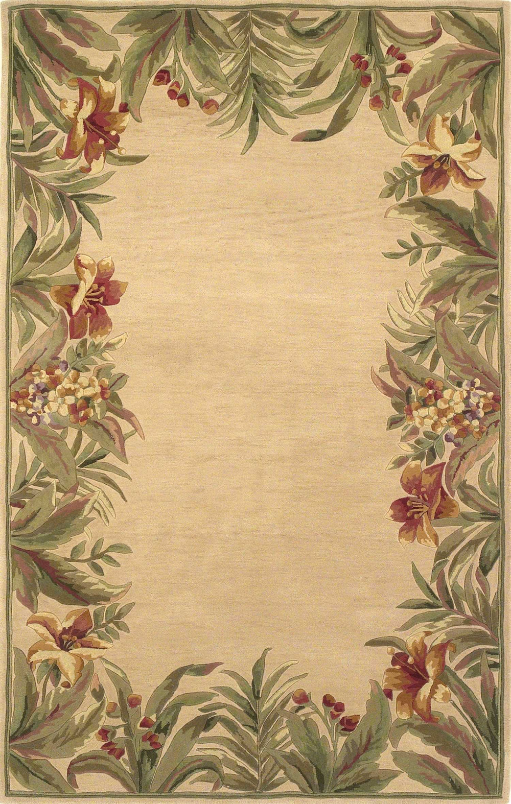 4' X 6' Ivory Hand Tufted Bordered Tropical Plant Indoor Area Rug - Homeroots - Flyclothing LLC