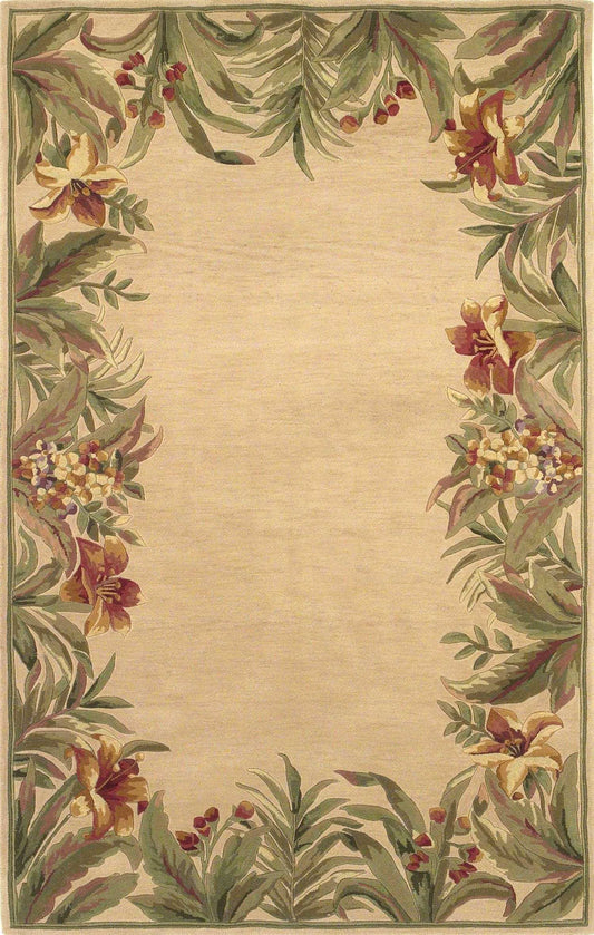 4' X 6' Ivory Hand Tufted Bordered Tropical Plant Indoor Area Rug - Homeroots - Flyclothing LLC