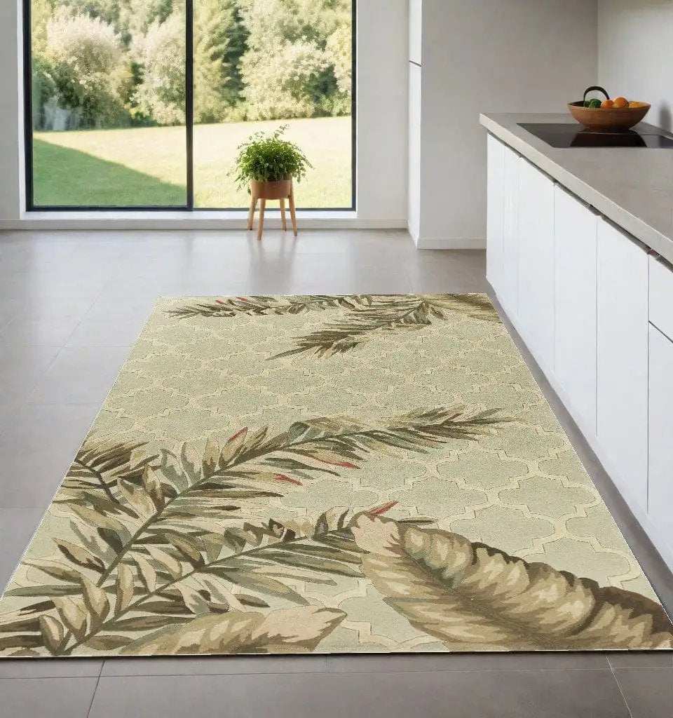 4' X 6' Sage Green Hand Tufted Tropical Quatrefoil Indoor Area Rug - Homeroots - Flyclothing LLC
