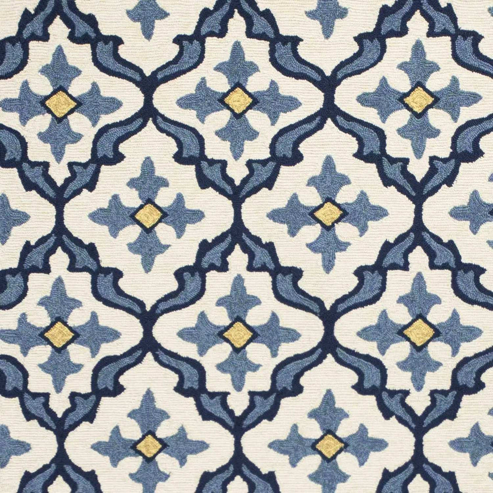5' X 7' Ivory Or Blue Geometric Mosaic Indoor Outdoor Area Rug - Homeroots - Flyclothing LLC