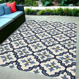 5' X 7' Ivory Or Blue Geometric Mosaic Indoor Outdoor Area Rug - Homeroots - Flyclothing LLC
