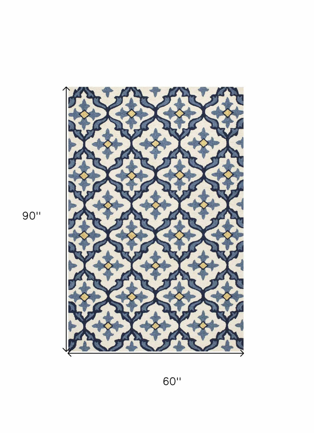 5' X 7' Ivory Or Blue Geometric Mosaic Indoor Outdoor Area Rug - Homeroots - Flyclothing LLC