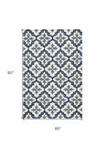 5' X 7' Ivory Or Blue Geometric Mosaic Indoor Outdoor Area Rug - Homeroots - Flyclothing LLC