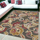 5' X 8' Taupe Floral Handmade Indoor Outdoor Area Rug - Homeroots - Flyclothing LLC