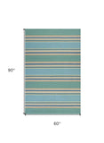 5' X 8' Blue Striped Handmade Indoor Outdoor Area Rug - Homeroots - Flyclothing LLC